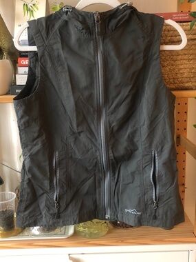 Eddie Bauer Vest Grey Travex Full Zip Hooded Windbreaker Vest Size M